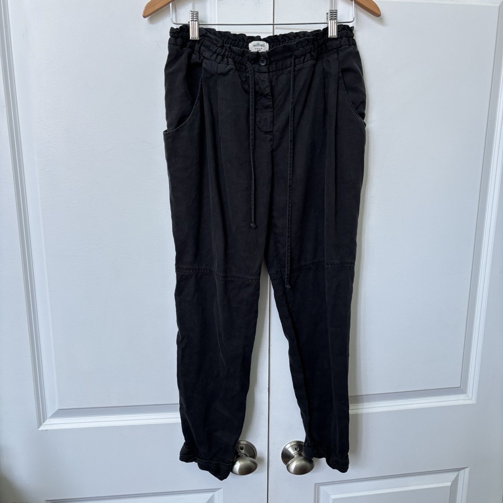Aritzia Wilfred Black Jogger Pants Womens 4 Black Linen Blend Resortwear Vacatio